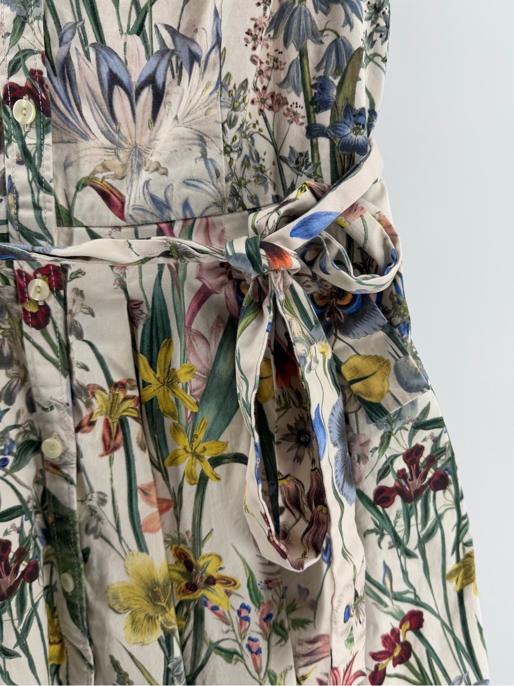Talbots Cream Floral Midi Sleeveless Tie Waist Cotton Shirt Dress, Women's 8 - Picture 4 of 10